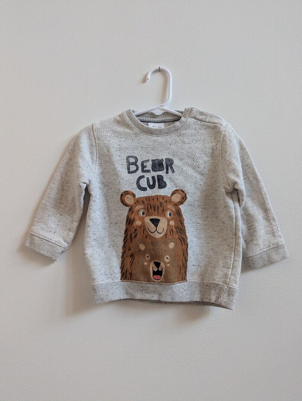 Zara Sweatshirt 12-18m Gray Bear Cub Siblings Everyday